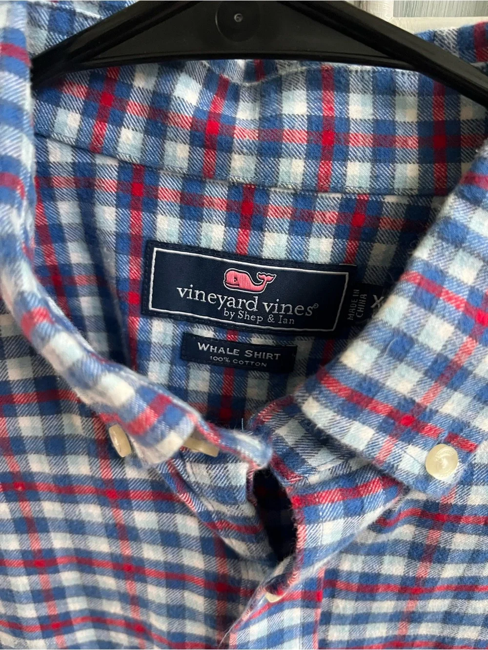 Vineyard Vines Blue and Red Plaid Button-Down Shirt XL(18)